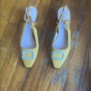 42 GOLD Square Buckle Slingback Heels